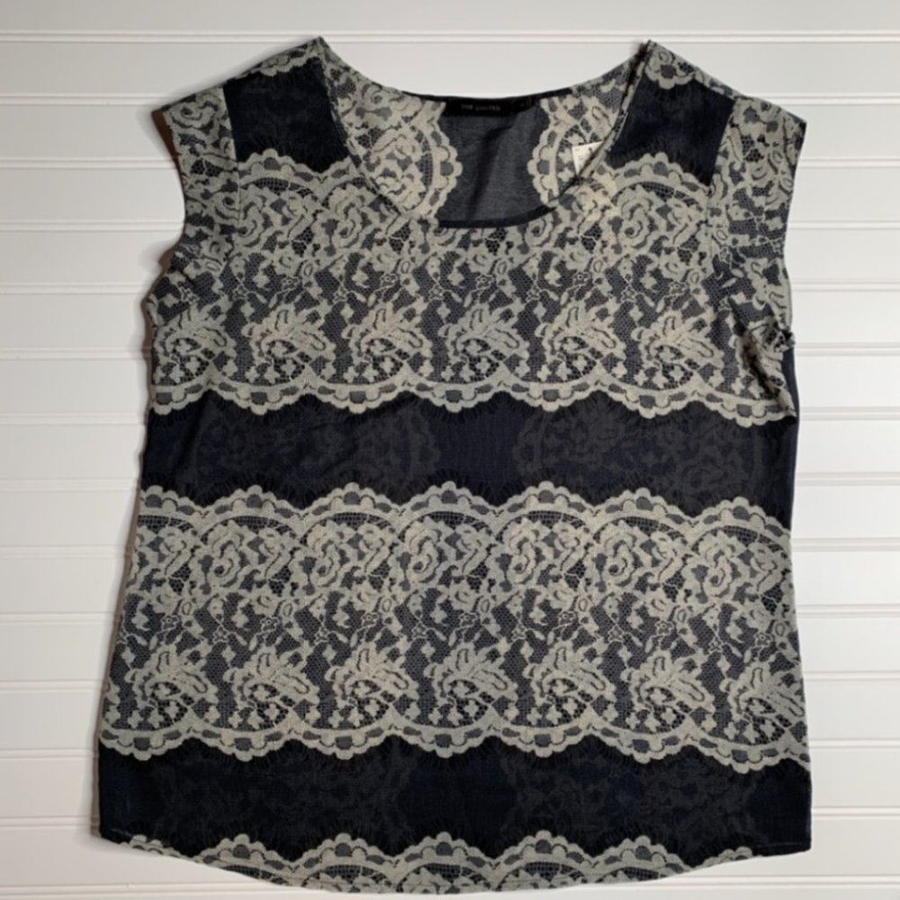 The Limited Womens Black Beige Scoop Neck Top